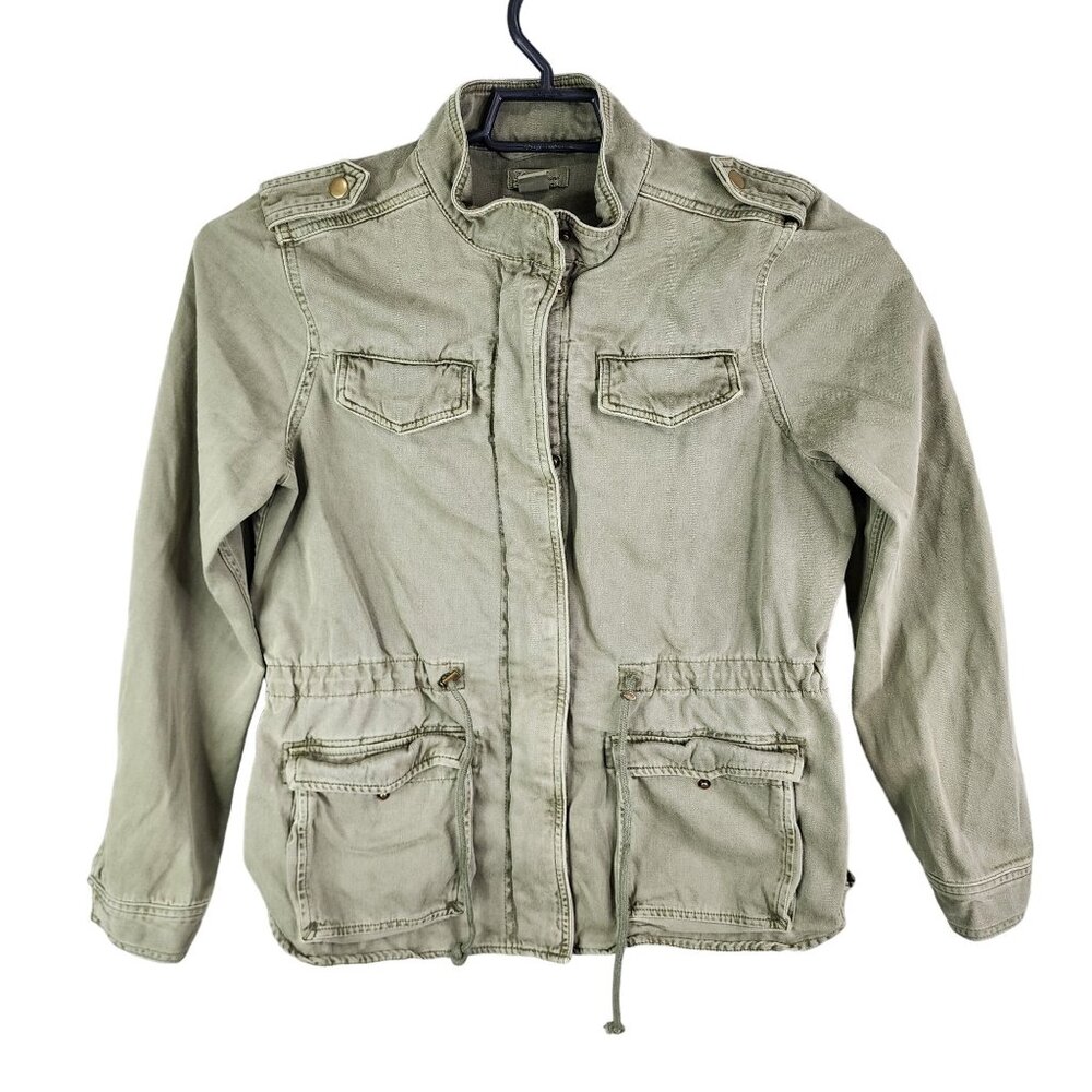 Womens Green Lucky Brand Military Style Jacket 100% Cotton Full Zip Size M